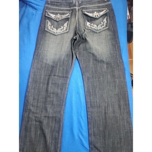 Basic Code Vintage Denim Jeans Men's Size W38 L34 Wide Leg Baggy Embroidered - Picture 4 of 16